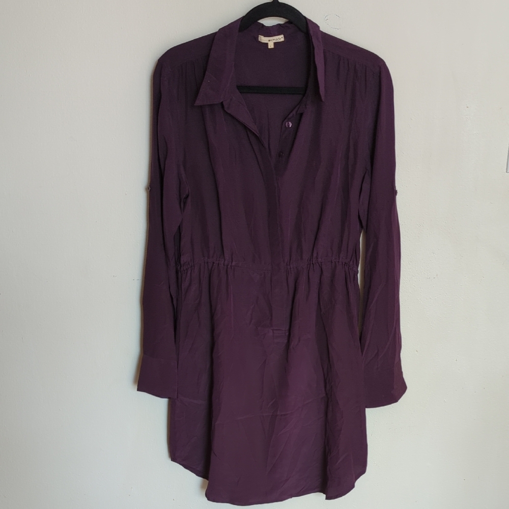 LA Made Plum Long-Sleeve Mini Shirt Dress
